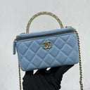 Chanel Blue Matelasse Chain Shoulder Vanity GHW