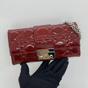 Dior Red Cannage Patent Wallet On Chain Red