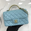 Chanel Turquoise Blue Leather Matelasse Lambskin 20Cm Mini Rectangle Rhinestones Top Handle