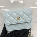 Chanel SLG Matelasse Lambskin Mini Chain Clutch Blue