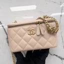 Chanel Pink Vanity Lambskin Chain Shoulder Crush Camellia GHW W Mirror