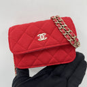 Chanel Red Cotton Matelasse Cd0104 Novelty Jersey Mini Clutch On Chain Flap Rfid Bag