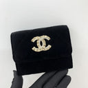Chanel SLG 21A Velvet Card Holder Rhinestones Cocomark Black