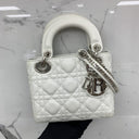 Dior Lady Mini White SHW (nylon Interior) Lambskin