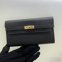 Hermès SLG Kelly Wallet Empsom GHW T Stamp Black Nori