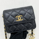 Chanel Black Caviar Skin Coco Logo Chain Card Holder Mini Pouch Shoulder