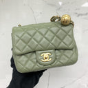 Chanel Green Lambskin Leather Matelasse Coco Crush 17Cm Mini Square Shoulder