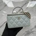 Chanel Light Blue Lambskin Vanity Top Handle 16Cm With Card, No.31