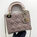 Dior Pink Mauve Cannage Patent Mini Lady Dior Chain Shoulder Suede Interior Flap Version