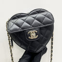 Chanel Black Matelasse Lambskin Heart Chain Shoulder SHW