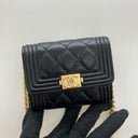 Chanel Boy Black Caviar GHW Card Holder With Chain Shoulder