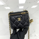 Chanel Black Matelasse Mini Vanity Chain Crush Shoulder W/mirror W/card No.31 10Cm