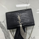Saint Laurent Black Kate Croco Embossed Chain Shoulder SHW