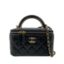 Chanel Black Lambskin Gold Tone Metal CC Chain Vanity Case CC