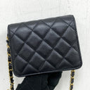 Chanel Black Caviar Skin Coco Logo Chain Card Holder Mini Pouch Shoulder