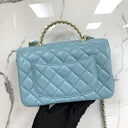Chanel Turquoise Blue Leather Matelasse Lambskin 20Cm Mini Rectangle Rhinestones Top Handle