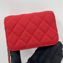 Chanel Red Cotton Matelasse Cd0104 Novelty Jersey Mini Clutch On Chain Flap Rfid Bag