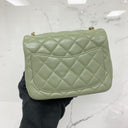Chanel Green Lambskin Leather Matelasse Coco Crush 17Cm Mini Square Shoulder