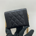 Chanel Boy Black Caviar GHW Card Holder With Chain Shoulder