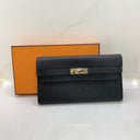 Hermès SLG Kelly Wallet Empsom GHW T Stamp Black Nori
