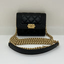 Chanel Boy Black Caviar GHW Card Holder With Chain Shoulder