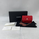 Chanel Red Cotton Matelasse Cd0104 Novelty Jersey Mini Clutch On Chain Flap Rfid Bag