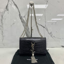 Saint Laurent Black Kate Croco Embossed Chain Shoulder SHW