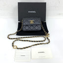 Chanel Black Caviar Skin Coco Logo Chain Card Holder Mini Pouch Shoulder