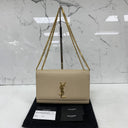Geantă de umăr Saint Laurent Kate cu lanț, bej, feronerie aurie