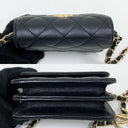 Chanel Black Caviar Skin Coco Logo Chain Card Holder Mini Pouch Shoulder
