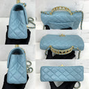 Chanel Turquoise Blue Leather Matelasse Lambskin 20Cm Mini Rectangle Rhinestones Top Handle