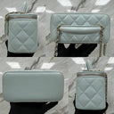 Chanel Light Blue Lambskin Vanity Top Handle 16Cm With Card, No.31