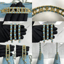 Chanel Turquoise Blue Leather Matelasse Lambskin 20Cm Mini Rectangle Rhinestones Top Handle
