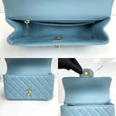 Chanel Turquoise Blue Leather Matelasse Lambskin 20Cm Mini Rectangle Rhinestones Top Handle