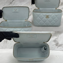 Chanel Light Blue Lambskin Vanity Top Handle 16Cm With Card, No.31