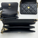 Chanel Black Caviar Skin Coco Logo Chain Card Holder Mini Pouch Shoulder
