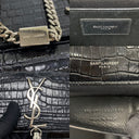Saint Laurent Black Kate Croco Embossed Chain Shoulder SHW