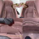 Mini geantă Lady Dior cu lanț, model cu clapetă, din piele lăcuită cu motiv Cannage, culoarea Pink Mauve, interior din piele întoarsă