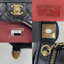 Geantă de umăr Chanel Black Matelasse din piele de miel cu lanț în formă de inimă și accesorii aurii