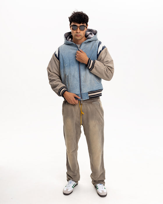 Rhude Denim Lightning Bomber Hoodie Denim