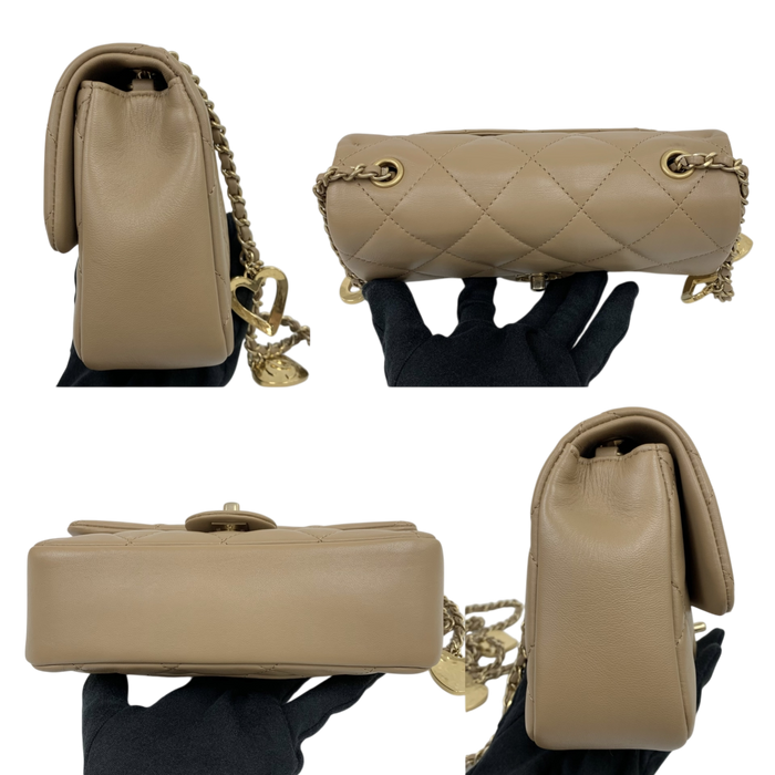 Chanel AS3457 Beige Lambskin Classic Flap Mini Rectangle - Heart Charm Microchip | Pre-Loved