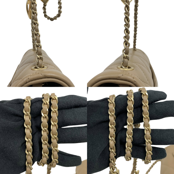 Chanel AS3457 Beige Lambskin Classic Flap Mini Rectangle - Heart Charm Microchip | Pre-Loved