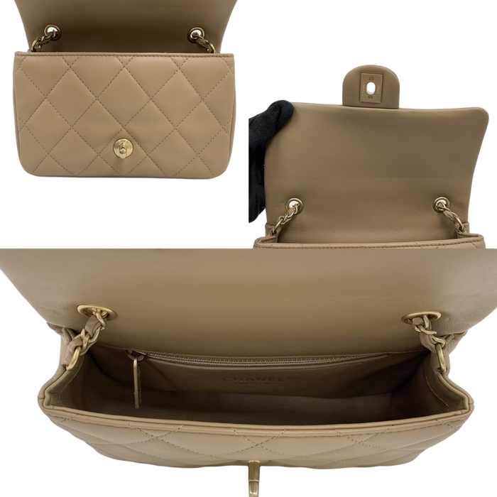 Chanel AS3457 Beige Lambskin Classic Flap Mini Rectangle - Heart Charm Microchip | Pre-Loved