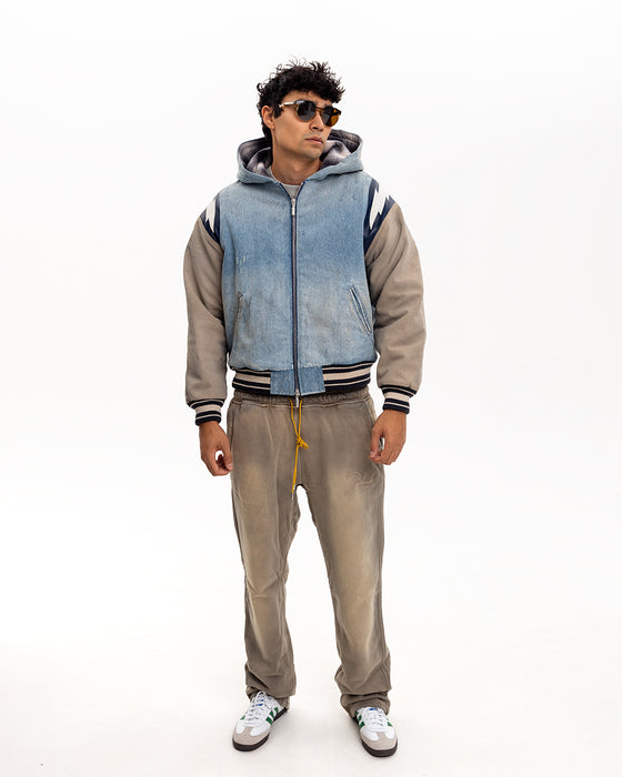 Rhude Denim Lightning Bomber Hoodie Denim