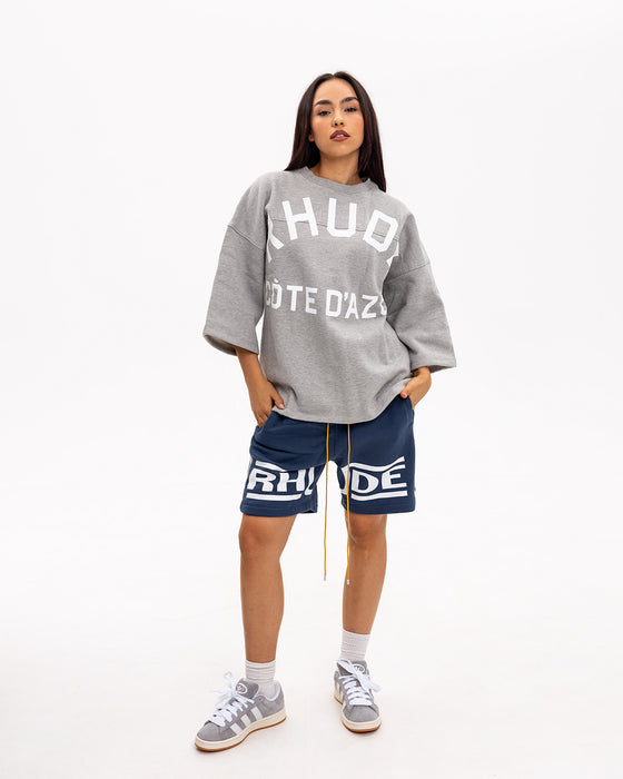 Rhude Cote D’Azur Mid-Sleeve Boxy Tee Heather Grey