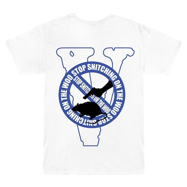 Pop Smoke x Vlone Stop Snitching T-Shirt White/Blue