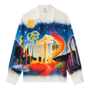 Casablanca Long Sleeve Cuban Collar Silk Shirt in Midnight Acropolis