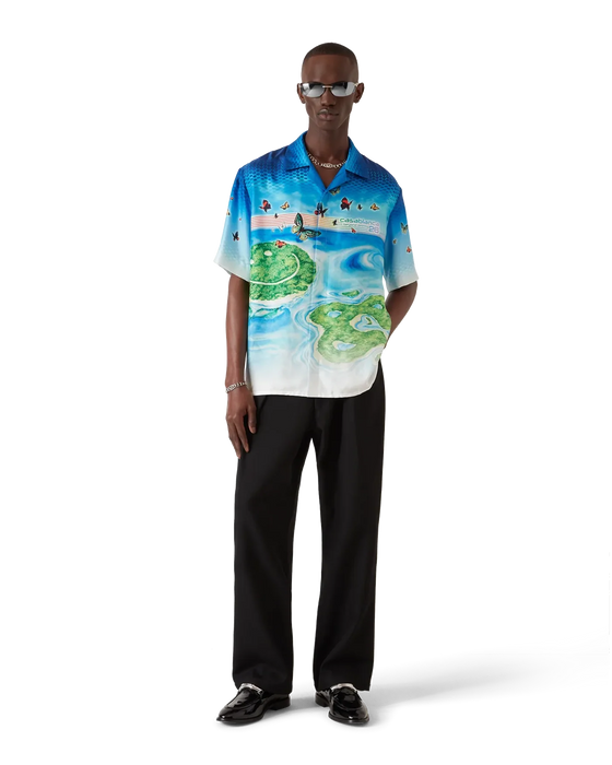 Casablanca Beyond Destiny Cuban Collar Short Sleeve Silk Shirt