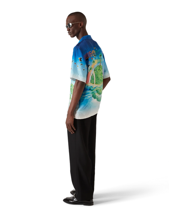 Casablanca Beyond Destiny Cuban Collar Short Sleeve Silk Shirt