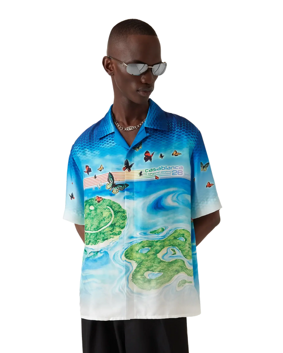 Casablanca Beyond Destiny Cuban Collar Short Sleeve Silk Shirt